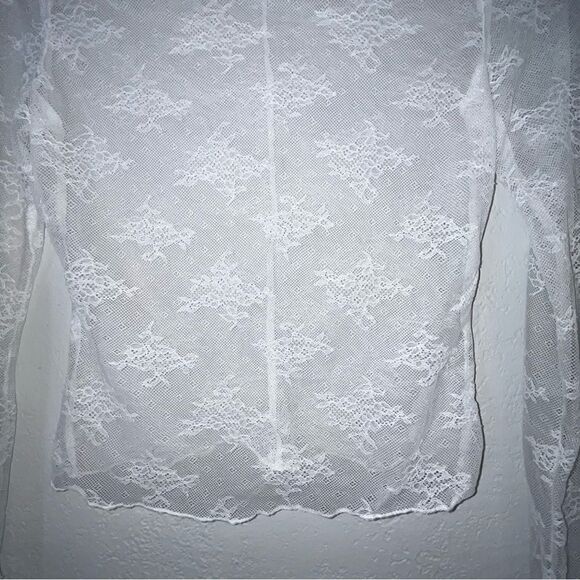 White Lace Long Sleeve Semi Sheer Top - Picture 4 of 6